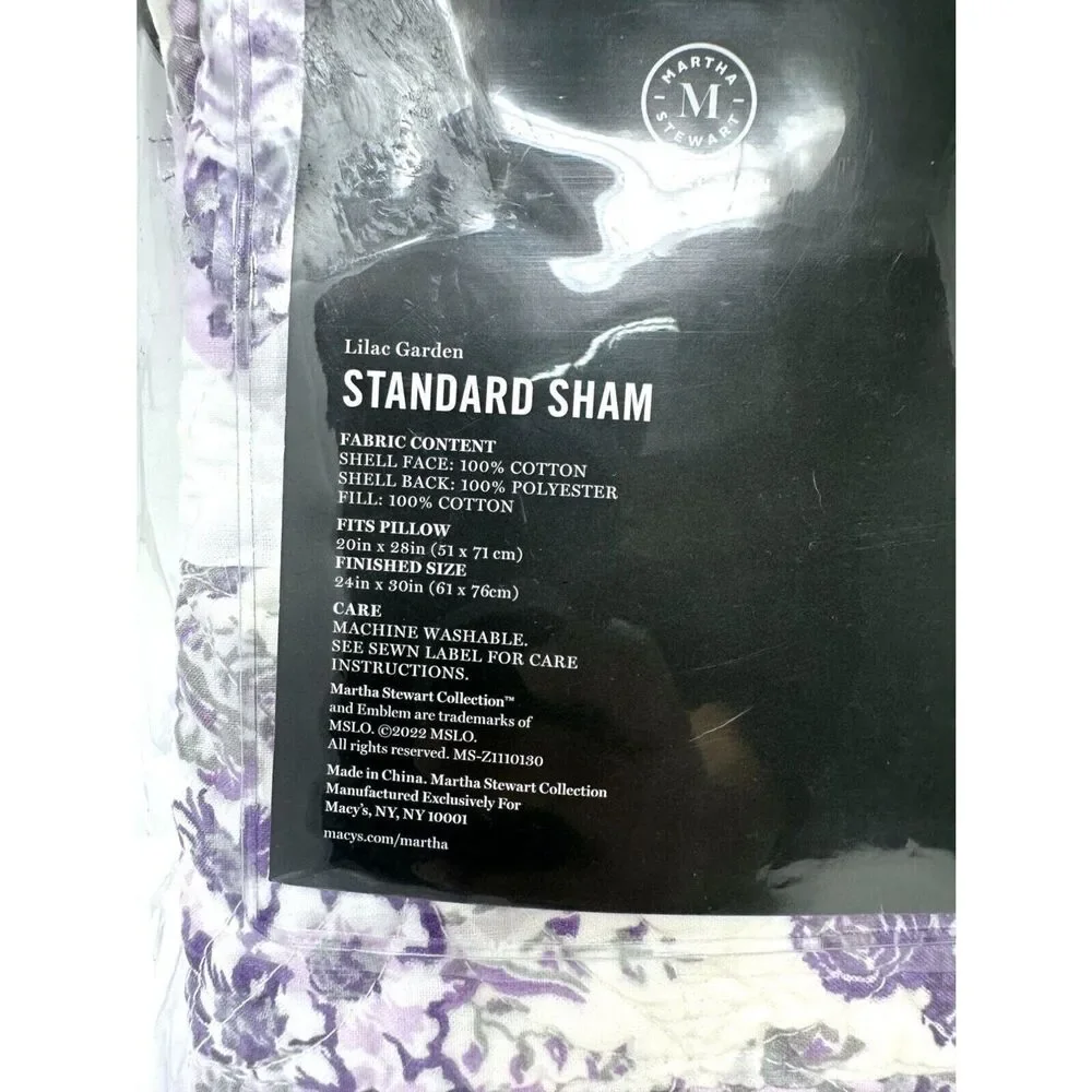 Martha Stewart Collection One Lilac Garden Standard quilted Sham floral country
